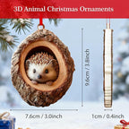 Forest Animal Christmas Ornaments,Funny Forest Animal Ornaments for Christmas Tree,3D Resin Ornaments Hanging Gift for Animal Lovers&Easter Basket Stuffers(Hedgehog)
