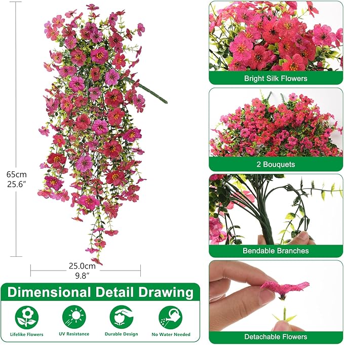 Homsunny Artificial Hanging Flowers for Outdoor, 2PCS Fake Flowers Faux Silk Daisy with Eucalyptus Leaves, UV Resistant Aritificial Outdoor Flowers for Spring Home Patio Balcony Yard Porch Decor