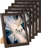 KTKDE 5x7 Picture Frame Set of 5, Wooden frames Walnut, Vertical & Horizontal Wall Hanging for Wall or Tapletop Display,Studio Gallery Photo Frame for Photos, Posters & Art Prints