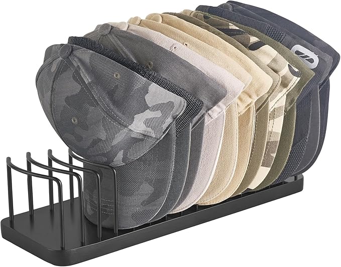Mkono Hat Organizer for Baseball Caps, Hat Holder for 15 Baseball Caps, Tabletop Hat Rack Stand Hat Storage Display Cap Organizer for Desk Closet Shelf Dresser (Black, Medium)