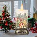GenSwin Christmas Snow Globe Candle, Swirling Glittering Candle with Timer and Music, Red Hat Snowman and Kids Scene Lantern, USB/Battery Operated Candles for Christmas Decor