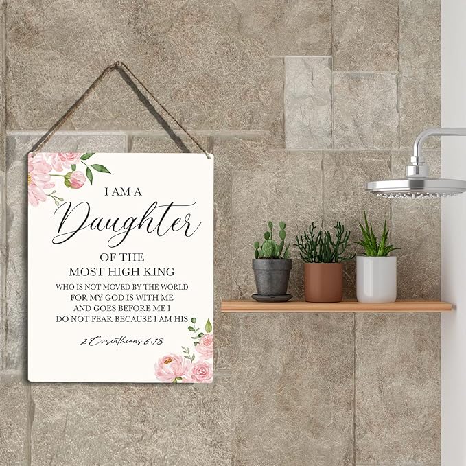 Inspirational Wall Art Daughter Gifts I Am A Daughter of The Most High King Nursery Decor Christian Religious Gifts for Women Her Girl Daughter Bible Verse Wall Art Wooden Hanging Sign 8 x 10 Inches