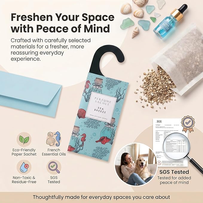 ROSE COTTAGE Large 12 Packs Sea Breeze Hanging Closet Deodorizer Air Freshener Long Lasting Scented Sachets Smell Goods for House