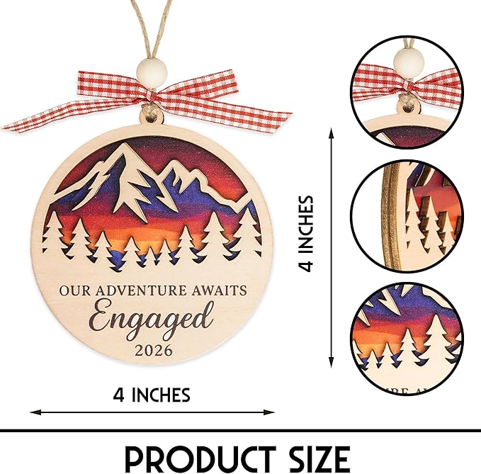 Engagement Ornament 2026, Gifts for Couples, Gifts for Newly Engaged Couples - Engagement Gift for Her, Bride to Be, Couple - Just Engaged Gift for Friends, Women - Wood Christmas Ornament 2026