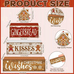 Moucuny 4 Pcs Christmas Table Decoration Gingerbread House Wooden Stacked Block Decor Gingerbread Centerpiece Block Signs Rustic Christmas Tiered Tray Decoration for Home Kitchen Coffee Bar