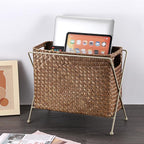 BTSKY Magazine Basket, Mail Basket for Counter, Woven Storage Bin with Metal Rack & Handle for Files, Books, Newspapers, Desktop Organizer for Office, Living Room, Dorm, Bathroom, 12"x5.7"x8.7"