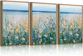 Blue Seaside Cyan Floral Wall Decor Wildflower Canvas Paintings Framed Floral Art Prints Blue Flowers Wall Art Wildflowers Wall Pictures for Living Room Bedroom Bathroom 16x24 Inch Set of 3