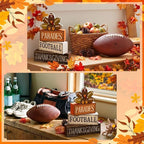 Lineshading 4 Pcs Fall Table Decorations for Home Thanksgiving Football Turkey Wooden Stacked Sign Decor Thanksgiving Tiered Tray Decor Rustic Wooden Football Turkey Block Sign for Harvest Party Shelf