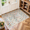 Moynesa Floral 2x3 Rugs for Entryway, Washable Kitchen Rug Non Slip Small Bathroom Throw Rug, Boho Flower Soft Ultra Thin Indoor Front Door Mat for Laundry Bedroom Entry, Beige