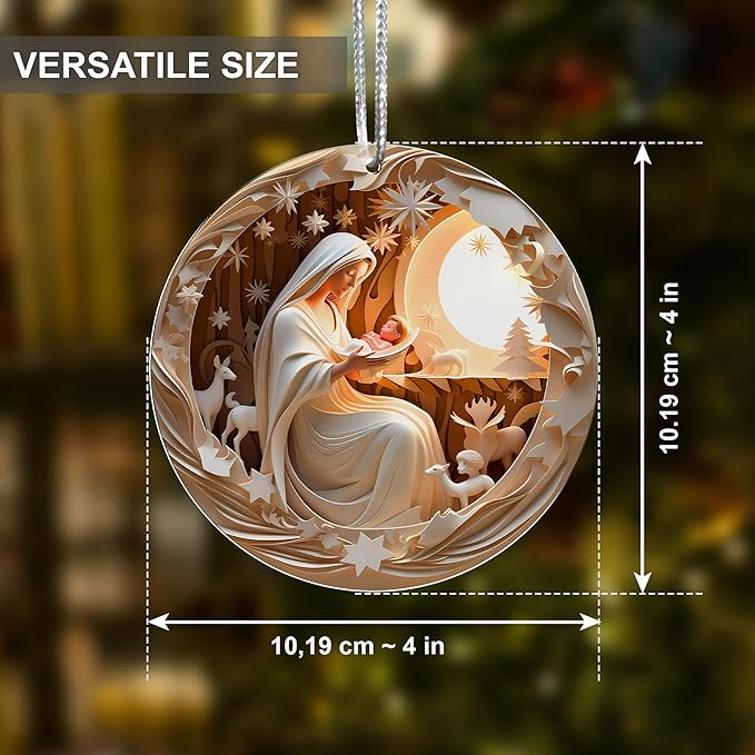 Jabihome Christmas Ornaments 2025, Exchange for Women, Men, Collectible Dated Year Ornaments for Tree, Unique Acrylic Suncatcher, Printed Stained Glass Effect Decor (Moonlit Nativity)