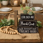Lineshading 4 Pcs Christian Table Decor Inspirational Gifts for Women Look Back and Thank God Look Forward and Trust God Wooden Block Signs Farmhouse Christian Centerpiece for Mother's Day Home Office