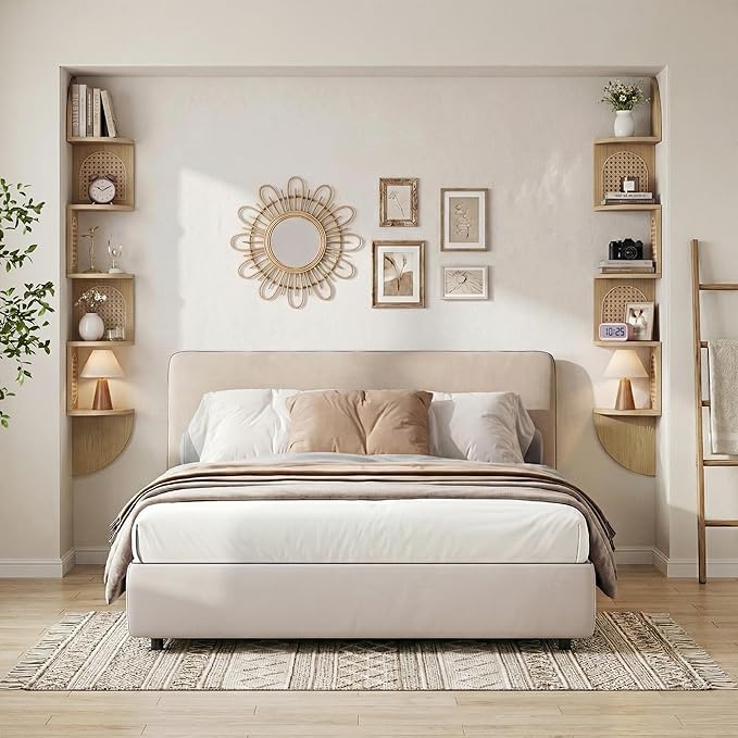 5-Tier Floating Corner Shelves for Wall, Zigzag Corner Shelf Unit, PVC Rattan Sides, Space-Saving, for Kitchen, Living Room, Bedroom, Boho Style, Oak Beige