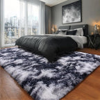 Black and White Rug for Living Room, 9x12 Area Rug for Bedroom, Bedside Indoor Floor Fluffy Shag Carpet, Plush Soft Rug for Boys Girls Kids Room Nursery Dorm Home Decor