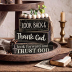 Moucuny 4 Pcs Farmhouse Table Decor Inspirational Wooden Signs Rustic Eucalyptus Leaves Wooden Block Sign Gift Thank and Trust God Farmhouse Table Centerpiece for Living Room Housewarming Gift
