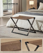 SONGMICS Luggage Racks, Set of 2 Foldable Suitcase Stands, Metal Luggage Holders, Synthetic Leather, Easy to Assemble, for Guest Room, Hotel, Bedroom, Walnut Brown and Ink Black URLR010K02