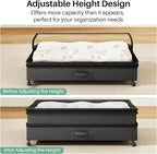 Kitstorack 2Pack Height-adjustable Under Bed Storage with Wheels, Under Bed Storage Containers,Under Bed Shoe Storage Organizer with Clear Window&Label, Suitable for Clothes Storage, Black