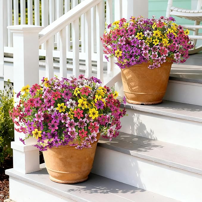 Artificial Fake Flowers for Outdoors 12 Bundles Faux Silk Flower Spring Decoration Artificial Fake Plants Outdoor Plastic Flowers UV Resistant No Fade for Home Planter Porch Patio Yard Decor