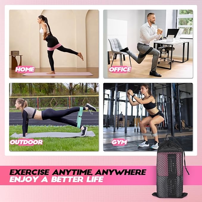 Resistance Bands for Working Out with Guide, 4 Workout Bands for Women & Men, Fabric Exercise Bands for Legs, Hip, Glute, Butt, Booty Bands Set for Yoga, Pilates, Strength