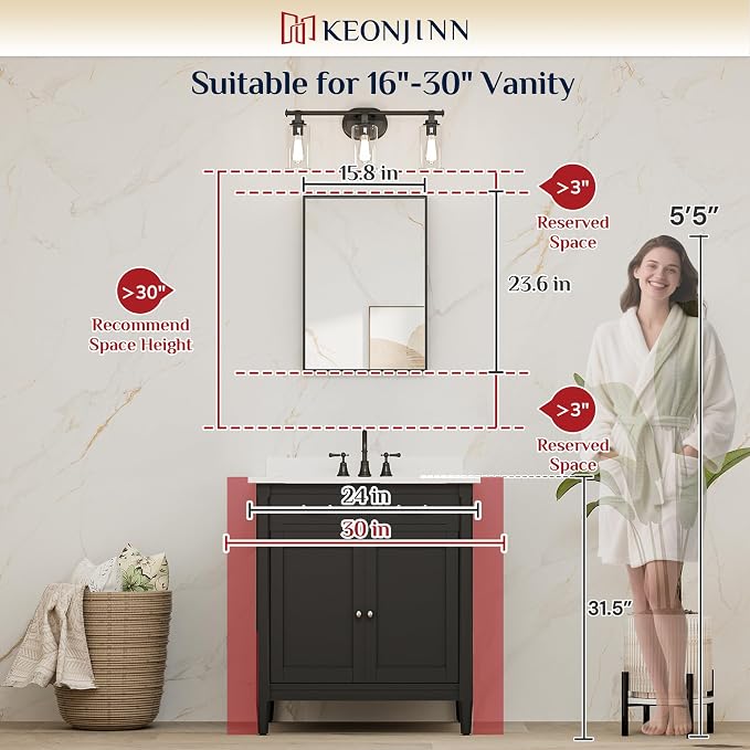 Keonjinn Black Bathroom Mirror for Over Sink 16 x 24 Inch, Small Rectangle Vanity Mirror Metal Framed, Brushed Black Wall Mount Modern Farmhouse Bathroom Mirrors(Horizontal/Vertical)