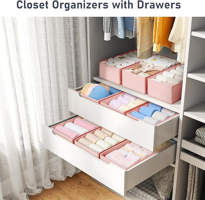 DIMJ Drawer Organizer - Clothes Storage Set of 3, Pink: Sock, Underwear, Bra, Tie, Belt Dividers