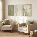 Framed Abstract Sage Green 3 Piece Wall Art for Living Room, Modern Neutral Waves Botanical Canvas Artwork for Walls, Minimalist Wabi Sabi Rustic Nature Print Wall Decor for Bedroom Office, 16x24 Inch