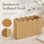 Paper Rope Magazine Holder for Floor with Scalloped Edge, Tall Narrow Wicker Magazine Basket – Book Basket, File Holder & Mail Basket for Living Room, Office & Bedroom
