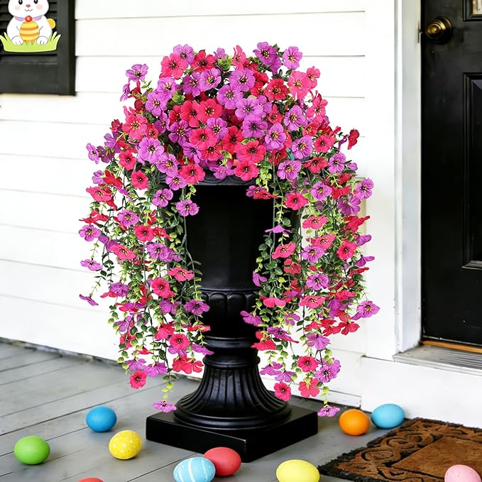 Artificial Hanging Flowers for Outdoors,No Fade 2 Bundles Fake Silk Flowers for Outside, Realistic Faux Plants Decorations for Hanging Baskets, Planters-Porch, Patio, Yard Decor