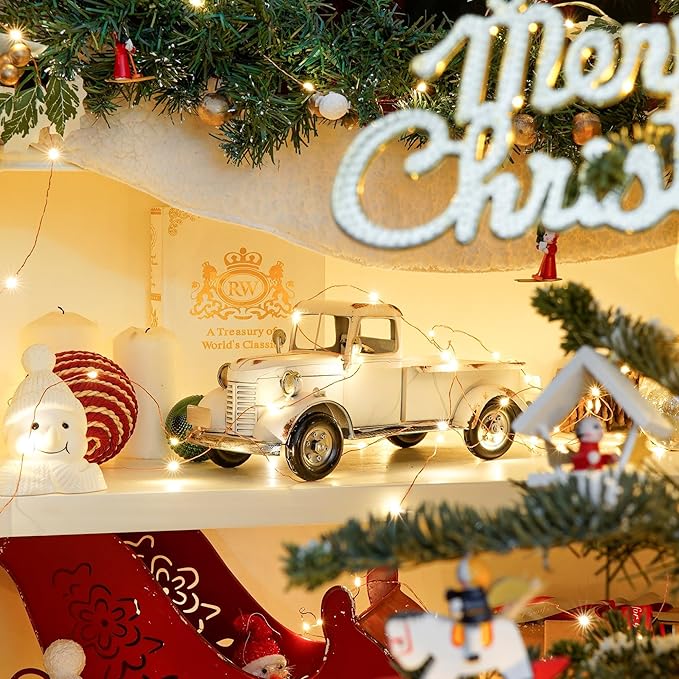 SOFFEE DESIGN 12in Collectible-Vehicles Classic Truck, Pick-up Model Iron Decorations, Collectible Figurine Desktop Car Wine Holder for Home Decor, White