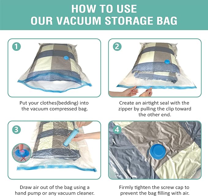 Cozy Essential Vacuum Storage Bags, Compression Space Saver Bags for Clothes, Comforters, Blankets, Pillow, Bedding, Sealer Clothing Storage,6 Combo
