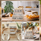 Yuntau 4 Pcs Farmhouse Christian Decor Farmhouse Bible Verse Tiered Tray Decor Rustic Retro Wood Bead Garland As for Me and My House We Will Serve The Lord Block Jesus Sign for Home Shelf Mantel