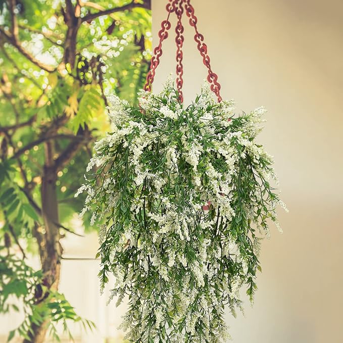 2 Pcs Artificial Lavender Teardrop Rattan, Spring Summer Front Door Hanging Floral Swags for Wall Basket Filler, Garden Home Easter Decoration-28.7in(White)
