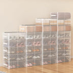 Stackable Storage Boxes with Clear Lids, 15.8-Inch Closet Storage Bins with Metal Frame for Shoe, Boot, ﻿Sneaker (1 Pack, 19Qt, 15.8x11.8x6in)