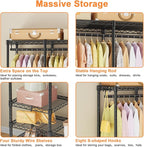 Ulif F4R Heavy Duty Clothes Rack（With Lockable Wheels ） Rolling Clothing Racks for Hanging Clothes，Adjustable Closet Organizer System，Portable Garment Rack 45"W x 15.8"D x 73.5"H，Max Load 650LBS，Black