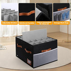 Shoe Organizer for Closet, Foldable Shoe Storage Bins with Lid & Adjustable Dividers, Fabric Shoe Box Storage Containers with Four Reinforced Handles, Fits 20 Pairs, 1 Pack, Black