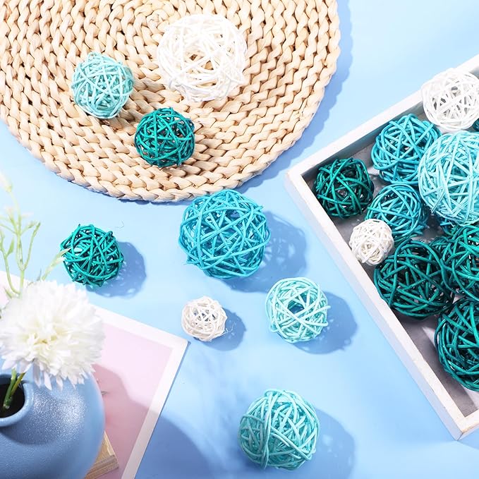 Patelai 36 Pcs Wicker Rattan Balls Decorative Balls for Vase Centerpiece Bowls Orbs Filler for Home Decor,4 Sizes(White, Light, Green, Dark,2.4'',2'',1.6'',1.2'')