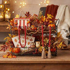 Equsion Seasonal Wooden Bead Garland with Tassels, 3.3 ft Holiday Vintage Boho Bead Garland Easter Tray Decoration, Vase Wall Room Art Birthday Party Decoration(Deep Red)