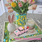 Pink Easter Decorations - Mini Farmhouse Vintage Metal Truck with Easter Eggs & Bunny, Pink Spring Farm-Style Pickup Decor for Table Tiered Tray Home Kitchen Office Keepsake Gifts