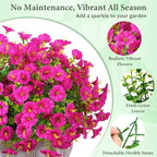 MARTINE MALL 24 Bundles Look Real Artificial Flowers for Outdoors, Realistic Fake Outdoor Flowers, UV Resistant Silk Petunia Flowers for Outside Faux Flowers Plants for Outdoor Porch, Fuchsia
