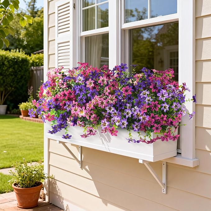 Artificial Fake Flowers for Outdoors 12 Bundles Faux Silk Flower Spring Decoration Artificial Fake Plants Outdoor Plastic Flowers UV Resistant No Fade for Home Planter Porch Patio Yard Decor