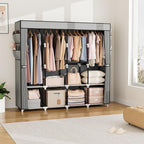 VTRIN Portable Closet for Hanging Clothes 67 Inch Wide Large Capacity Portable Wardrobe Closet with Cover, 4 Storage Shelves and 4 Hanging Rod Sturdy Free Standing Closet for Bedroom, Grey