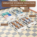Under Bed Storage with Wheels, UnderBed Storage Containers with Clear Lid and Handles, XXL 60L Under the Bed Storage Bins Drawers for Clothes,Blankets,Shoes,Books (WHITE, 2 PACK)