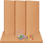TUPARKA 6 Pack Cork Board Bulletin Boards 17"x8" - 1/4" Self-Adhesive Corkboards for Wall With 100 Push Pins, Square Cork Tiles for Home, School, Office Decorative