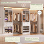 Closet System, Up to 134"/11.2 FT Closet Organizer with 4 Wooden Drawers and Shelves, Walk-in Closet System with 6 Hanging Rods, Built-in Closet Can Fit 96"/8FT, 120"/10FT, White
