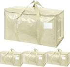 TICONN 4 Pack Extra Large Moving Bags Heavy Duty with Zippers & Carrying Handles, Durable Storage Bags Moving Boxes for Closet Organizers and Storage (4 Pack, Cream)
