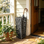 Vintage Metal Distressed Black Umbrella Holder 20"H Square Umbrella Stands with Removable Drip Tray Entryway Organizer Bucket for Foyer/Porch - Holds Multiple Umbrellas, Walking Sticks & Canes