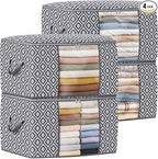Direct 100L, 4 Pack, Storage Containers, Large Clothes Storage Bins Foldable Organization and Storage Bags with Reinforced Handle, Clear Window for Bedding, Blankets, Clothing, Grey