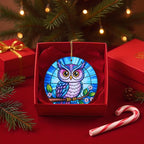 Owl Christmas Ornaments 2025 Stained Glass Effect Acrylic Hanging Gift, for Women, Owl Ornaments for Tree Windows, Ornaments for Christmas Trees Holiday Gifting, Thanksgiving Gift