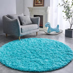 FJZFING Blue Round Rug Ultra-Soft Plush Modern 4x4 Circle Area Rug for Kid's Bedroom, Fluffy Shag Circular Rug for Nursery Room, Non-Slip Home Decor Cute Blue Carpet for Teen's Room