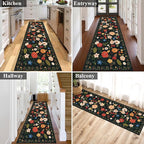 U'Artlines 2'6" x 8' Boho Runner Rug for Hallways Kitchen Colorful Floral Soft Non Slip Washable Floor Carpet Runners for Entryway Laundry Room Bathroom Black Green
