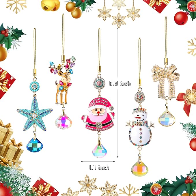 5Pcs Hanging Ornaments for Christmas Tree Mix Color Christmas Decor Set Thanksgiving Xmas Wedding Party Gifts Crystal Suncatchers Indoor Home Decor